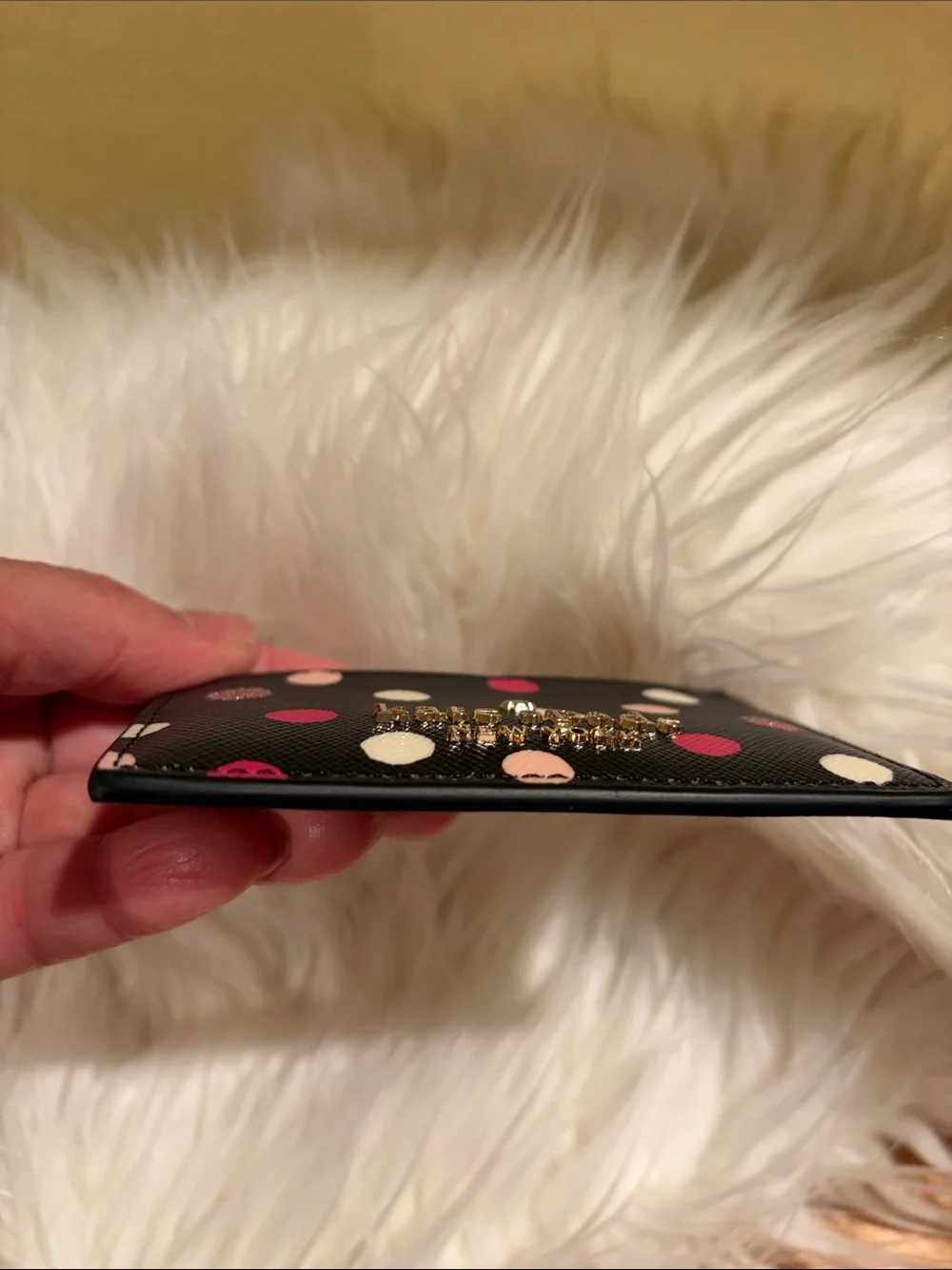 Kate Spade New York Black Polka Dot Card Holder with Pink Accents - Picture 5 of 7